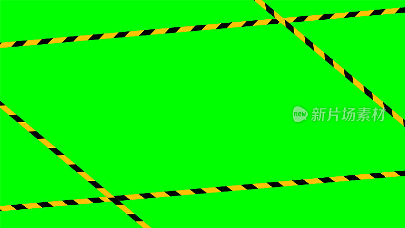 caution tape stripe on green screen background, green screen video and safety strip, warning tape line over green screen colour, ribbon yellow black striped on chroma key screen